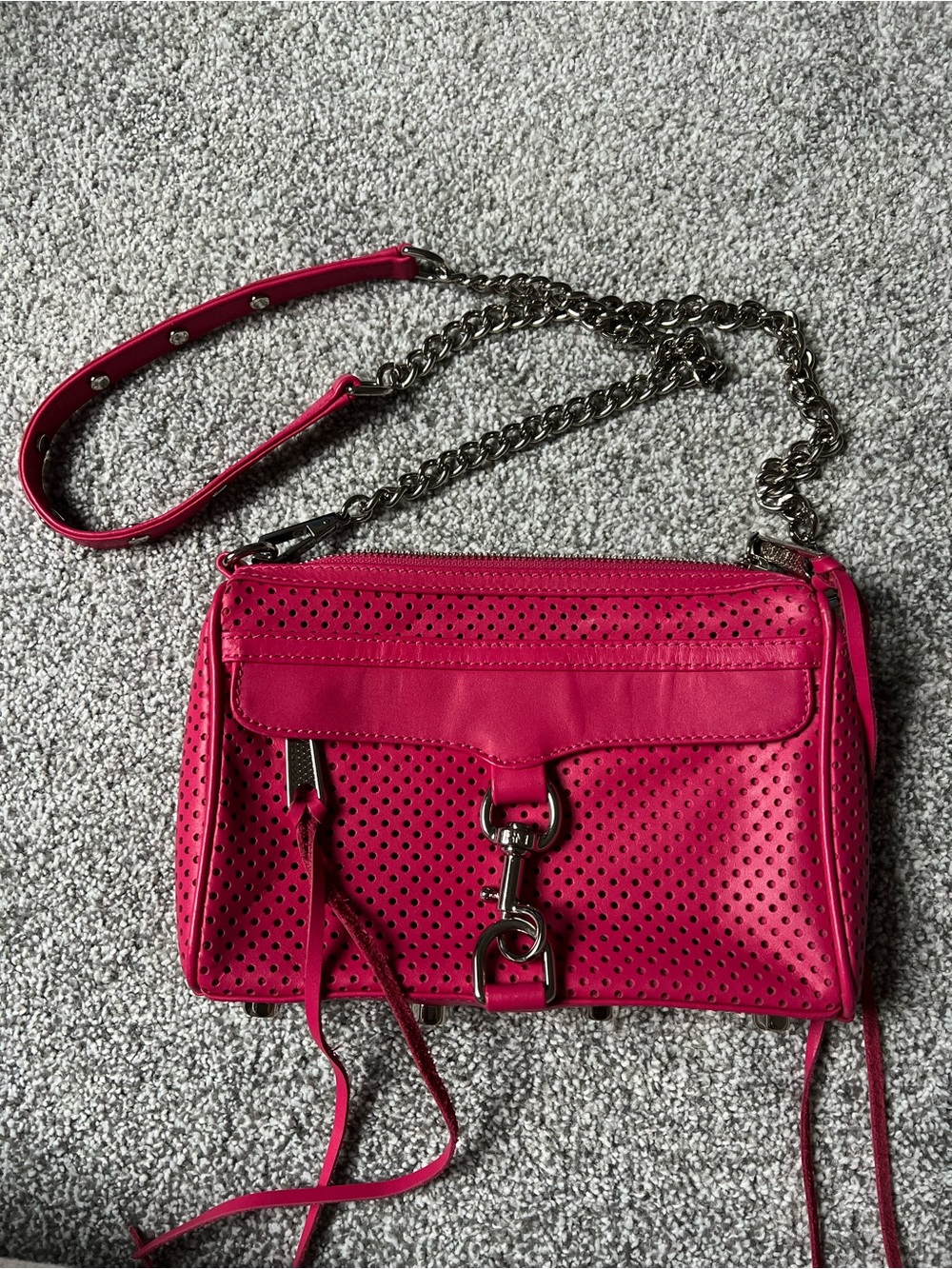 Rebecca Minkoff Hot Pink Perforated Leather Crossbody Bag